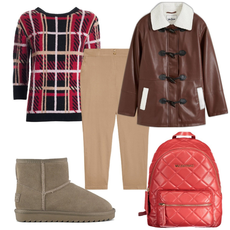 Outfit donna - Total look #1957089. Stile Trendy per Tutti i giorni. Abbinamento con montgomery, maglieria, stivali, pantaloni, zaini.