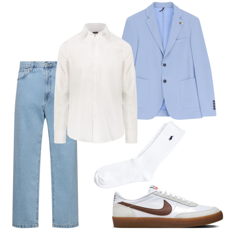 Outfit uomo - La giacca glicine. Stile Business/Elegante per Ufficio. Abbinamento con giacche, calzini, sneakers, camicie, jeans.