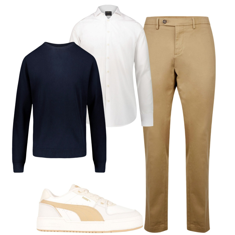 Outfit uomo - City. Stile Urban per Tutti i giorni. Abbinamento con sneakers, pantaloni chino, camicie, maglieria.