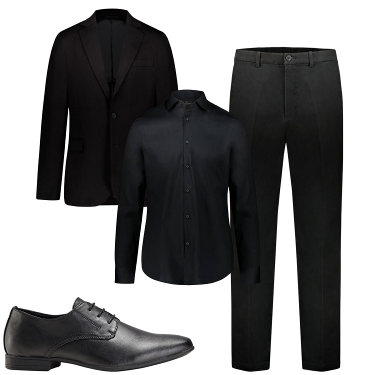 Outfit uomo - Black. Stile Business/Elegante per Tutti i giorni. Abbinamento con scarpe stringate, camicie, pantaloni, giacche.