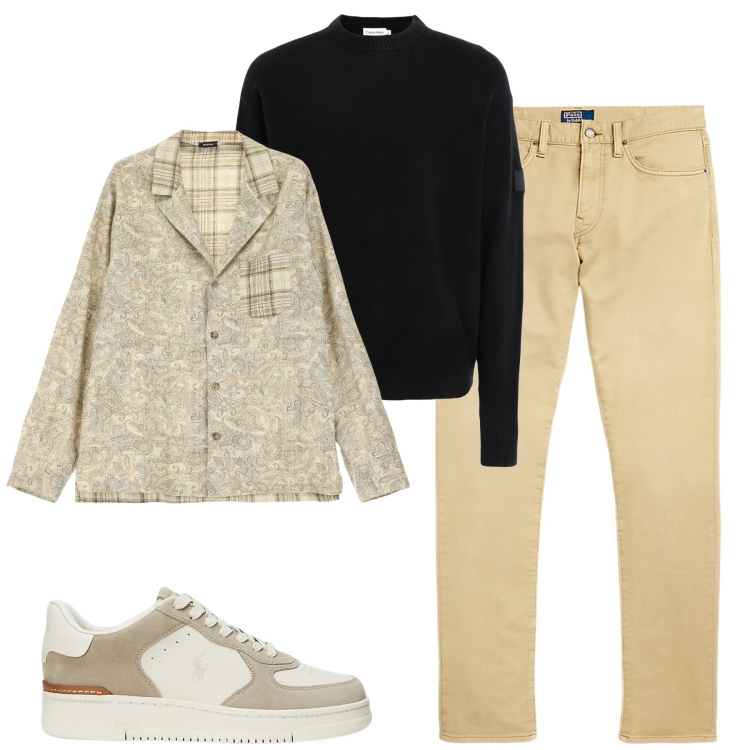 Outfit uomo - City. Stile Casual per Tutti i giorni. Abbinamento con pullovers, camicie, sneakers, pantaloni chino.
