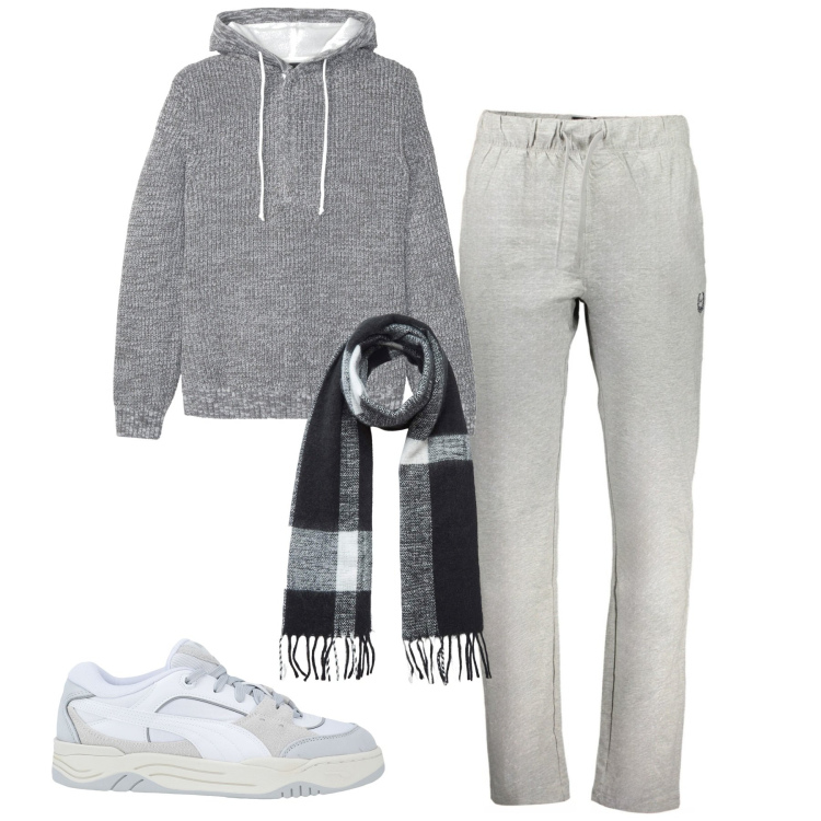 Outfit uomo - Comfy. Stile Casual per Tutti i giorni. Abbinamento con maglieria, sneakers, sciarpe, pantaloni.