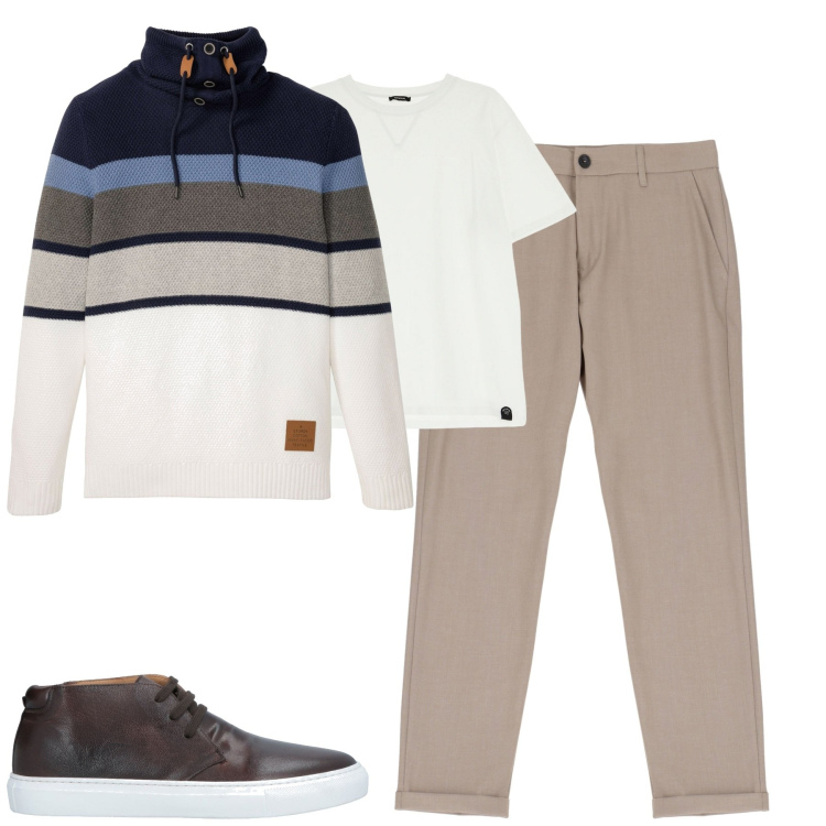 Outfit uomo - Total look #1957512. Stile Urban per Tutti i giorni. Abbinamento con maglieria, sneakers alte, t-shirt, pantaloni.