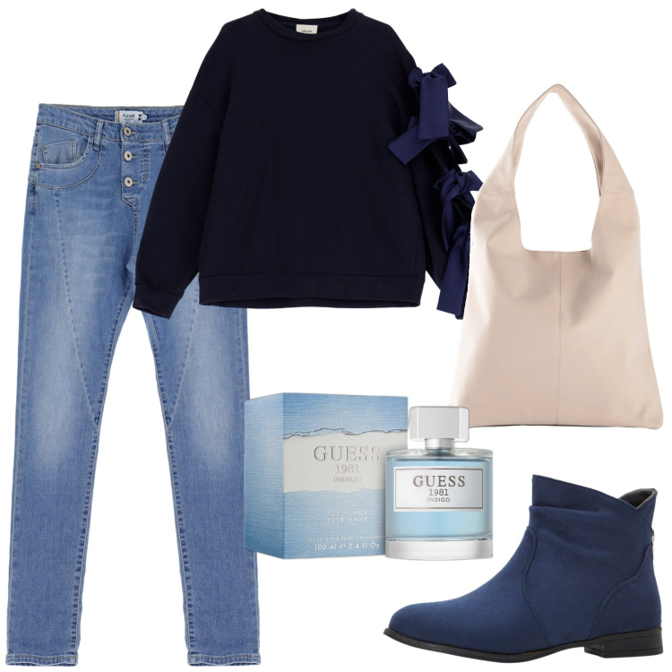 Outfit donna - Total look #1957529. Stile Basic per Tutti i giorni. Abbinamento con stivaletti, shopping bag, profumi, jeans, felpe.