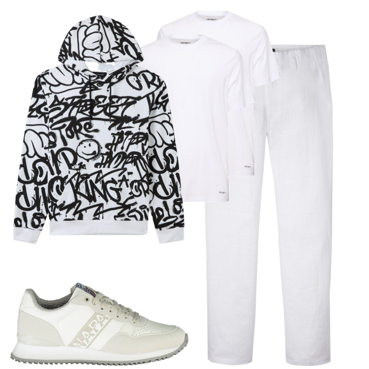 Outfit uomo - Total look #1957532. Stile Casual per Tutti i giorni. Abbinamento con pantaloni, felpe con cappuccio, scarpe sportive, t-shirt.
