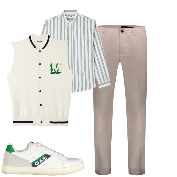 Outfit uomo - Total look #1957536. Stile Urban per Tutti i giorni. Abbinamento con camicie, gilet, pantaloni, scarpe sportive.