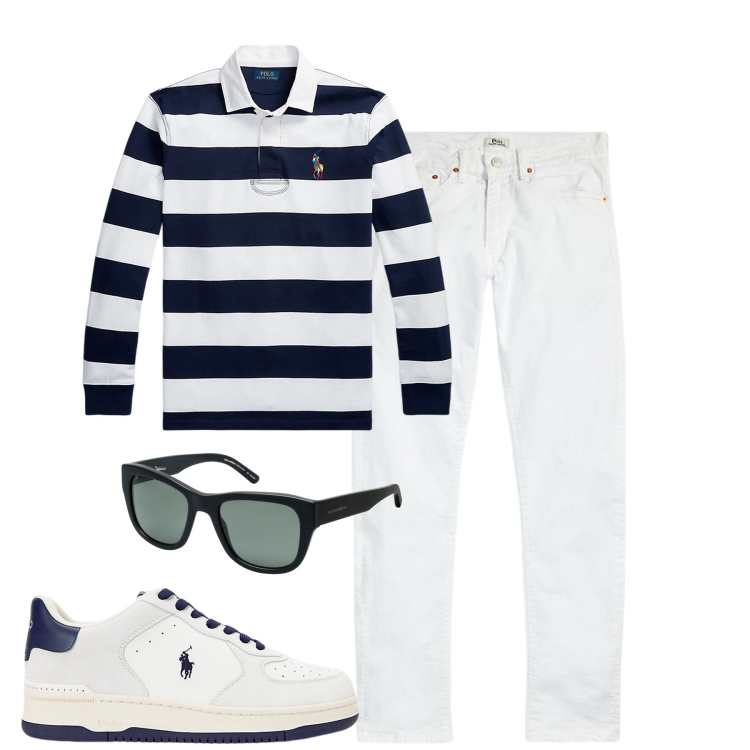 Outfit uomo - Settembre al mare. Stile Casual per Tutti i giorni. Abbinamento con occhiali da sole, jeans, sneakers, maglieria.