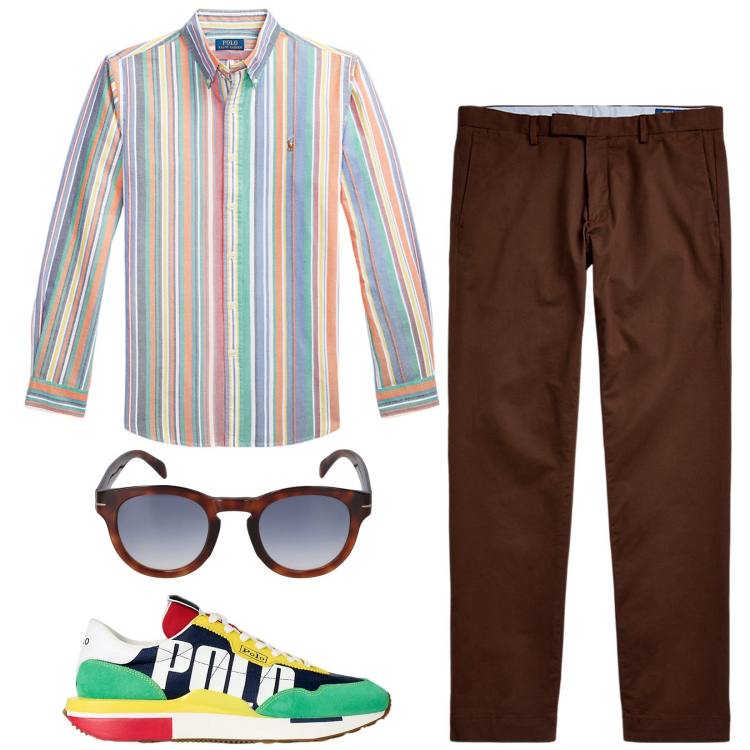 Outfit uomo - La camicia a righe. Stile Casual per Tutti i giorni. Abbinamento con pantaloni chino, camicie, sneakers, occhiali da sole.