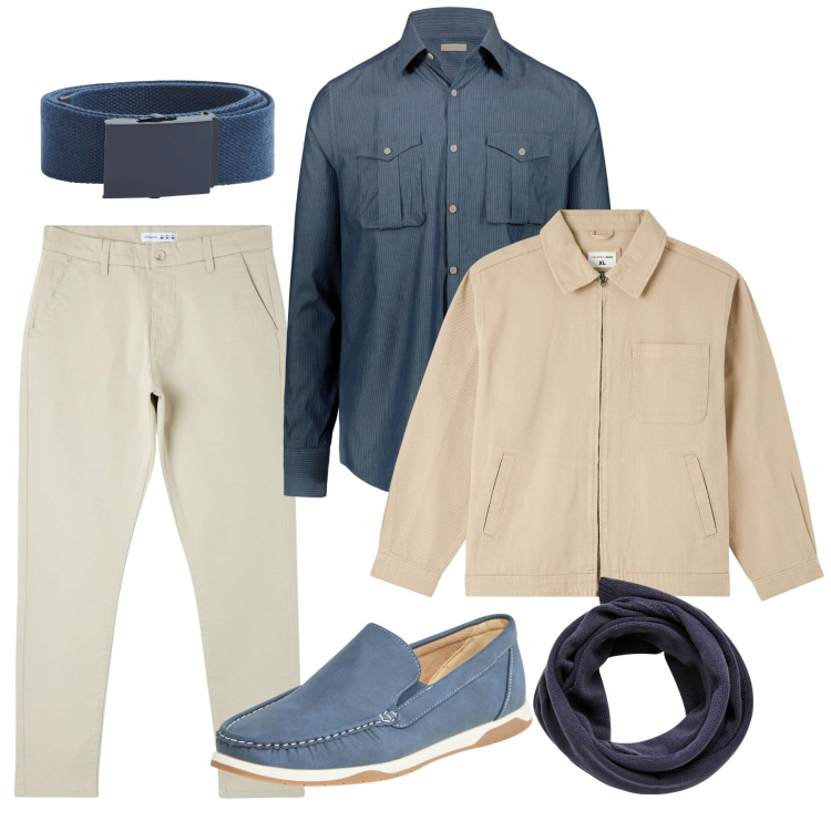 Outfit uomo - Settembre a Marsiglia. Stile Casual per Tutti i giorni. Abbinamento con pantaloni skinny, giacche, scarpe stringate, cinture, sciarpe, camicie.