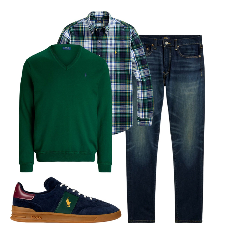 Outfit uomo - City. Stile Casual per Tutti i giorni. Abbinamento con sneakers, jeans, maglieria, camicie.