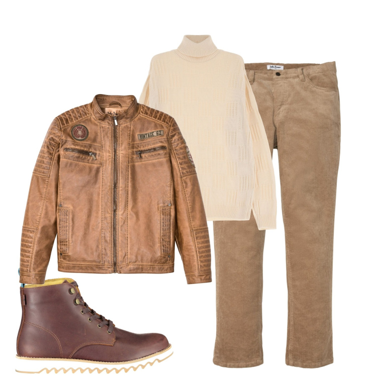 Outfit uomo - Total look #1957678. Stile Casual per Tutti i giorni. Abbinamento con pantaloni, giacche, maglieria, stivali.