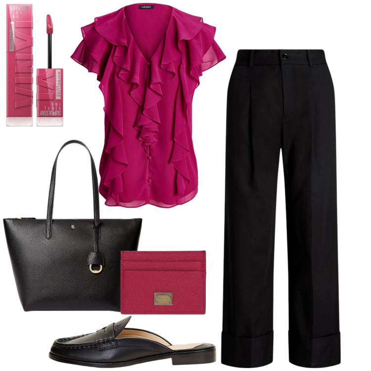 Outfit donna - Calzature comode. Stile Chic per Tutti i giorni. Abbinamento con rossetti, camicie a manica corta, pantaloni, mocassini, borse tote, portafogli.
