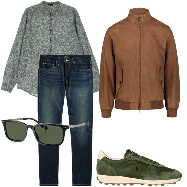 Outfit uomo - Le sneakers verde militare. Stile Urban per Ufficio. Abbinamento con camicie, occhiali da sole, jeans, sneakers, giacche.