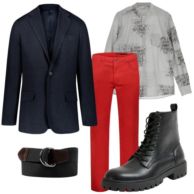 Outfit uomo - Giacca e anfibi. Stile Casual per Ufficio. Abbinamento con anfibi, camicie, pantaloni, cinture, giacche.