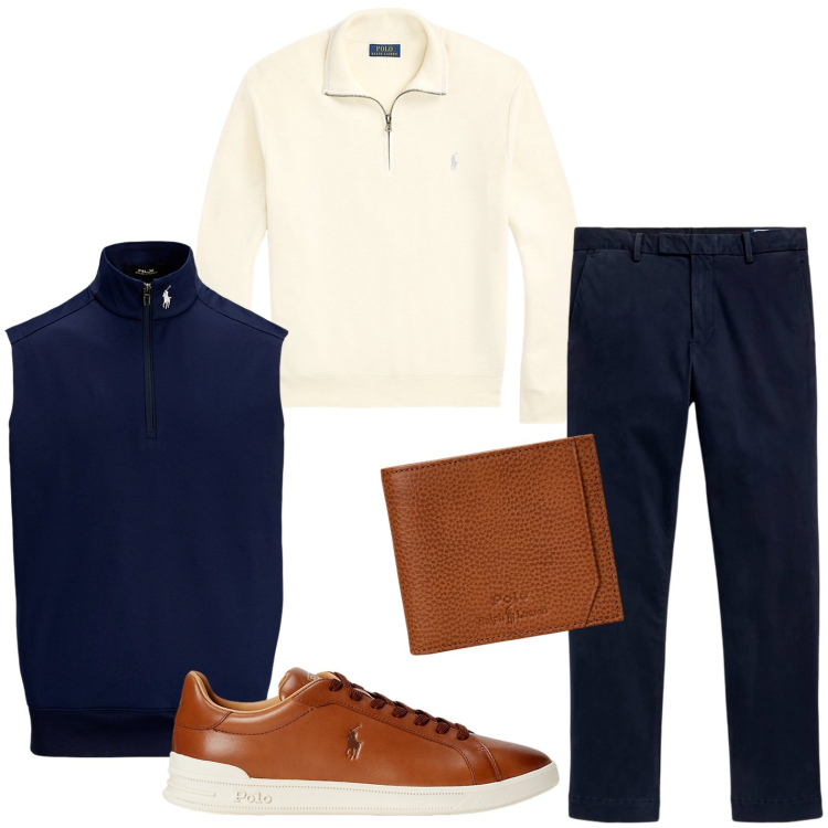 Outfit uomo - Il gilet urban chic. Stile Trendy per Ufficio. Abbinamento con maglieria, sneakers, portafogli, pantaloni, gilet.