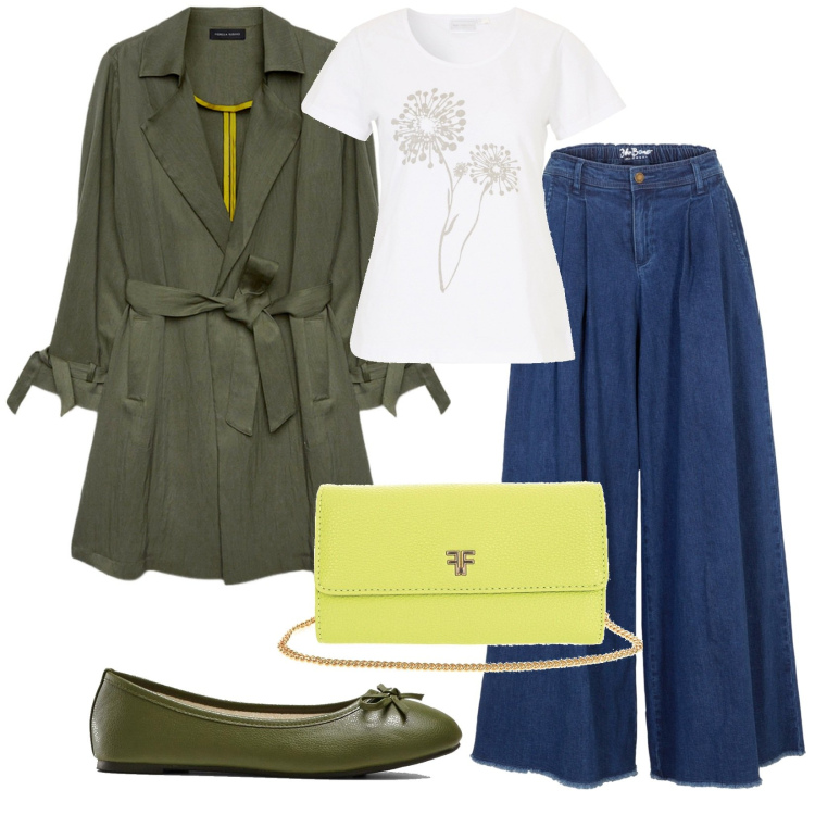 Outfit donna - Assaggi d\'autunno. Stile Military per Tutti i giorni. Abbinamento con gonne, t-shirt, ballerine, borse a tracolla, trench.