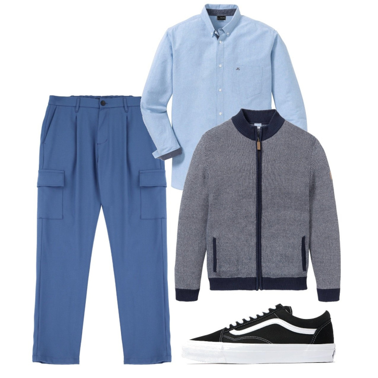 Outfit uomo - Dei cargo eleganti. Stile Casual per Tutti i giorni. Abbinamento con camicie, cardigans, pantaloni cargo, sneakers.