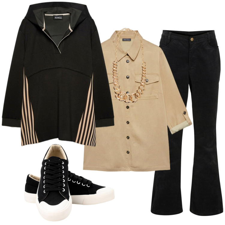 Outfit donna - Piacevole confort. Stile Casual chic per Tutti i giorni. Abbinamento con pantaloni, sneakers, felpe con cappuccio, camicie, collane.