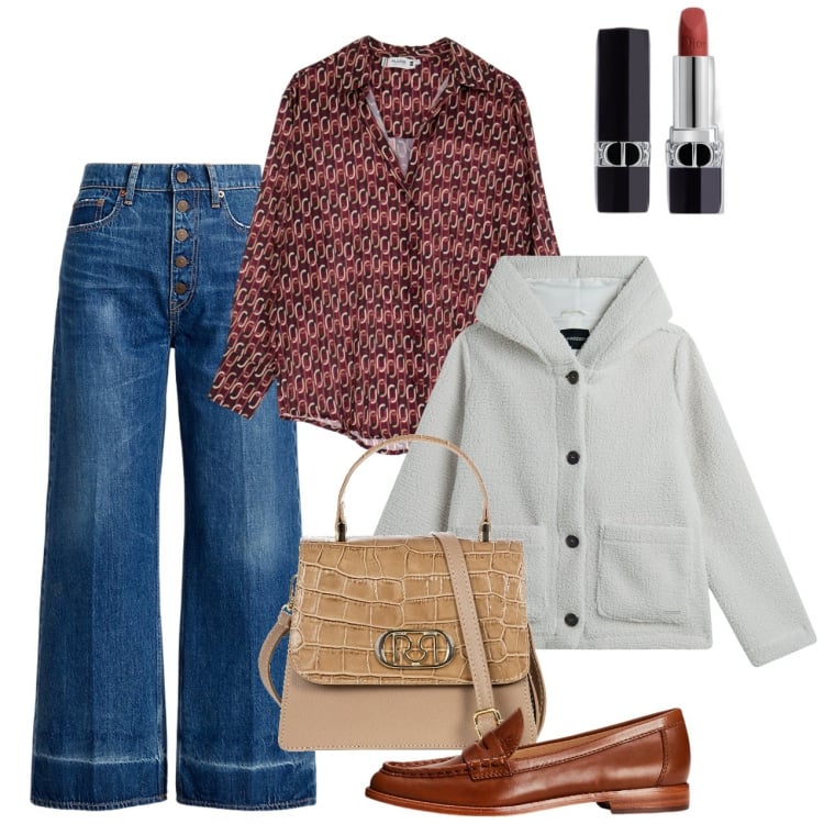 Outfit donna - Tempo di mocassini. Stile Casual chic per Tutti i giorni. Abbinamento con rossetti, borse a mano, camicie, blazer, mocassini, jeans.