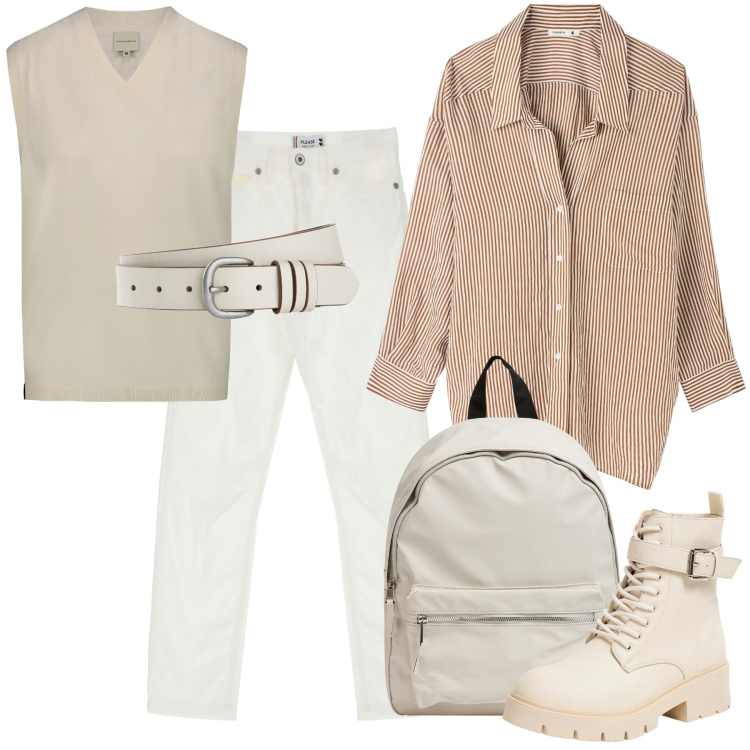 Outfit donna - Total look #1958142. Stile Sporty chic per Ufficio. Abbinamento con cinture, camicie, anfibi, zaini, jeans, maglieria.
