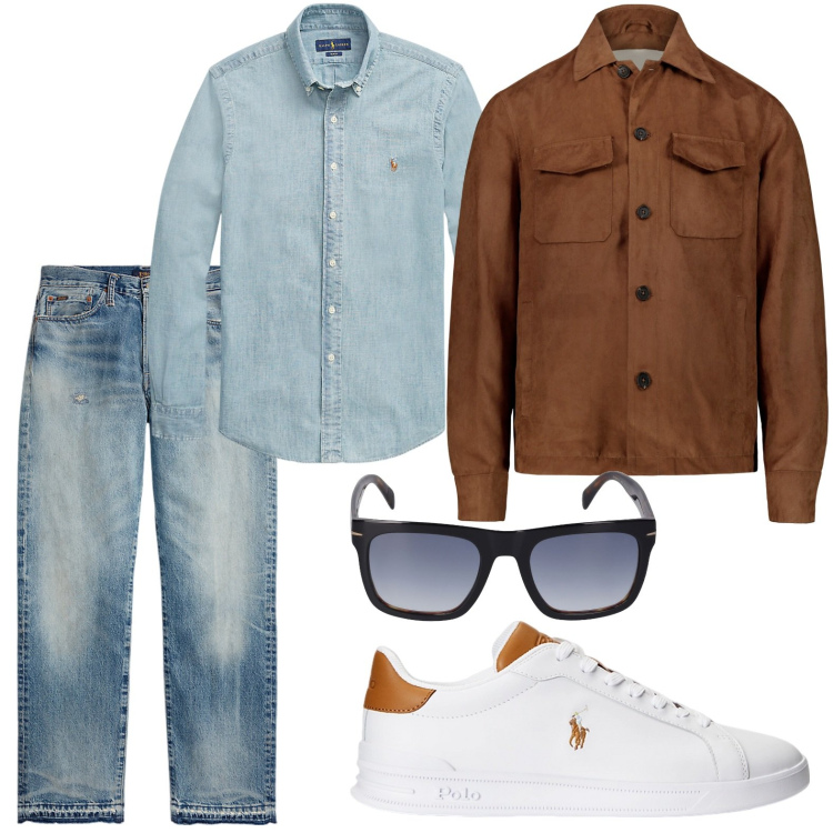Outfit uomo - Very cool. Stile Trendy per Ufficio. Abbinamento con sneakers, camicie, jeans dritti, giacche, occhiali da sole.