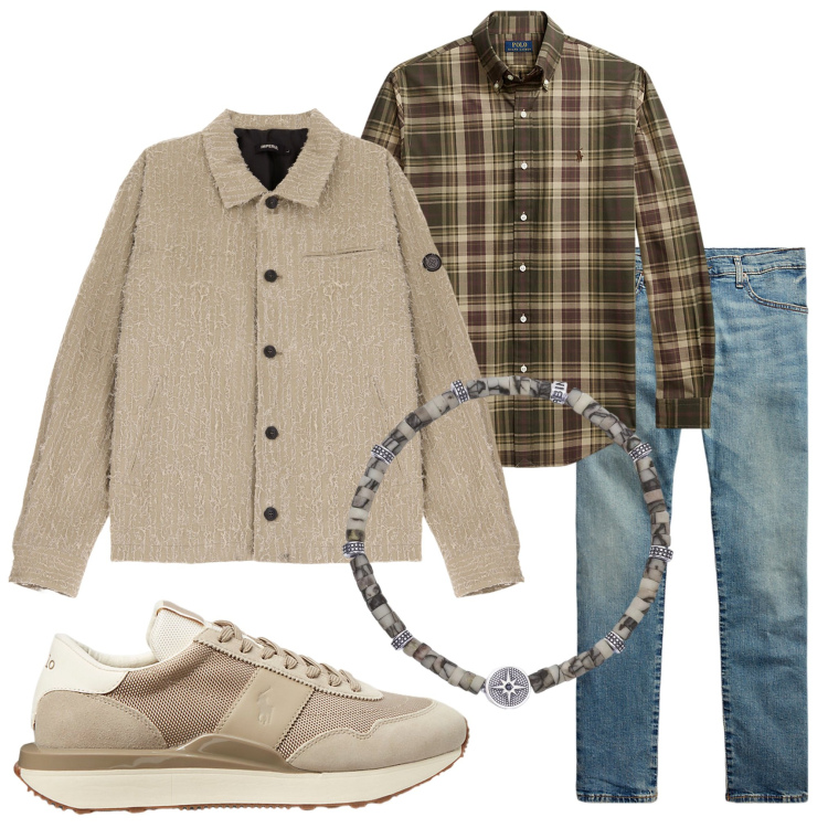 Outfit uomo - Autunno in arrivo. Stile Casual per Tutti i giorni. Abbinamento con braccialetti, giacche, jeans, sneakers, camicie.