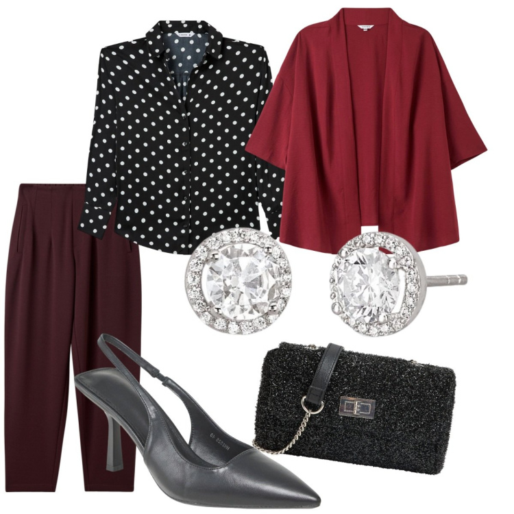 Outfit donna - Terranova-collezione autunno inverno. Stile Bon Ton per Scuola/Università. Abbinamento con camicie, borse a tracolla, kimono, pantaloni chino, décolleté, orecchini.