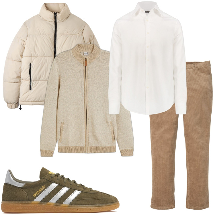 Outfit uomo - Mi vesto comodo. Stile Trendy per Tutti i giorni. Abbinamento con pantaloni, cardigans, piumini, camicie, sneakers.