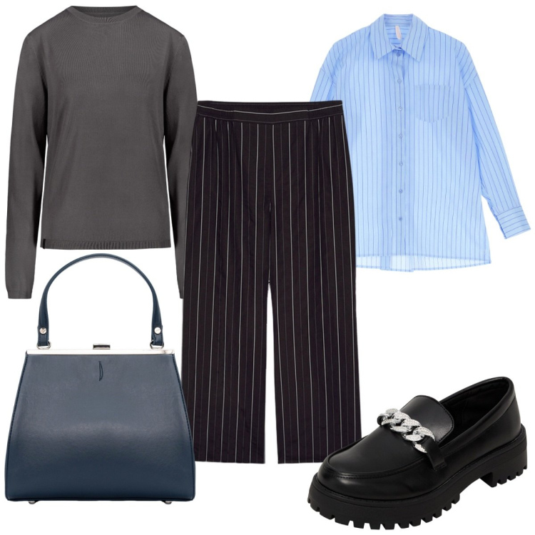 Outfit donna - Total look #1958435. Stile Mannish per Ufficio. Abbinamento con mocassini, camicie, pullovers, clutch, pantaloni.