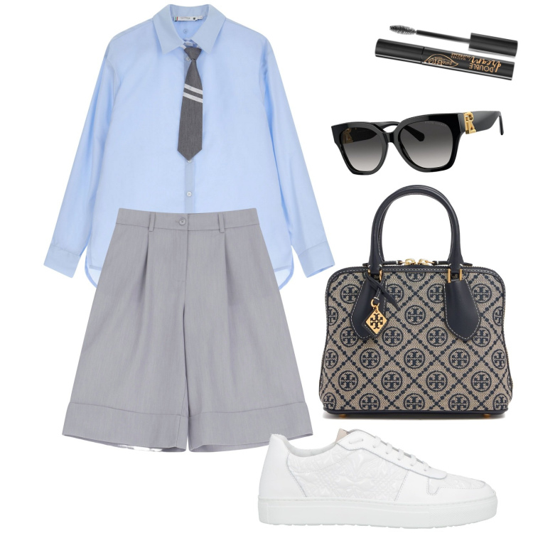 Outfit donna - Total look #1958553. Stile Casual per Ufficio. Abbinamento con sneakers, mascara, camicie, bermuda, occhiali da sole, borse a mano.