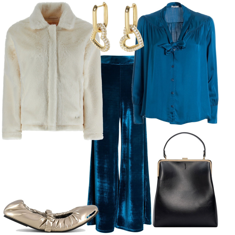Outfit donna - Total look #1958588. Stile Chic per Serata fuori. Abbinamento con orecchini, pantaloni a palazzo, bluse, cappotti, ballerine, borse a spalla.