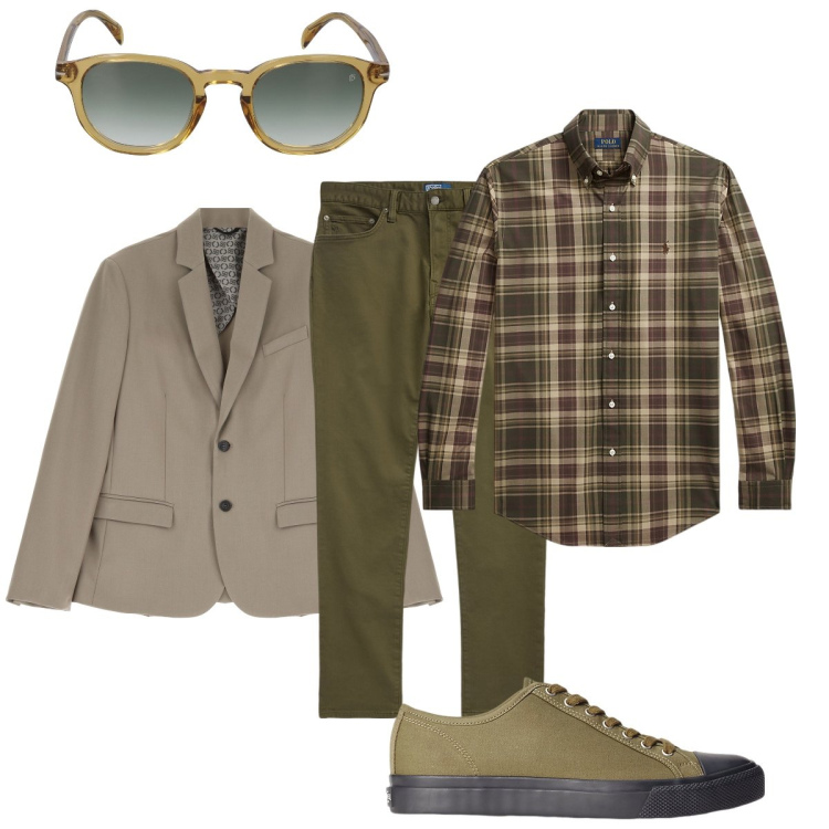 Outfit uomo - Total look #1958676. Stile Casual per Tutti i giorni. Abbinamento con giacche, sneakers, camicie, pantaloni chino, occhiali da sole.
