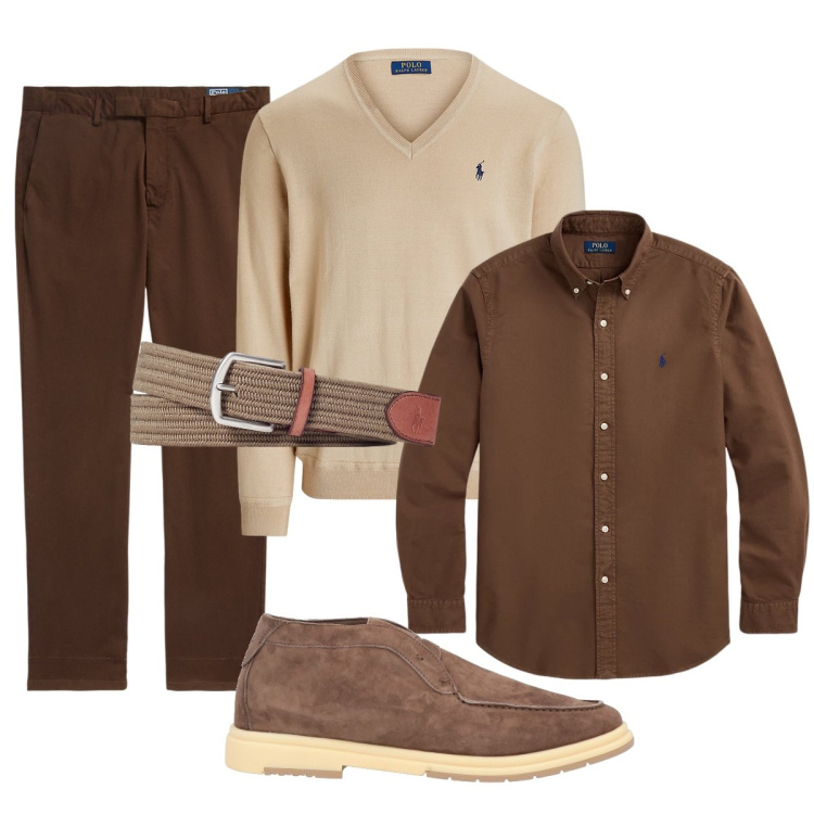 Outfit uomo - Total look #1958743. Stile Trendy per Ufficio. Abbinamento con stivali e stivaletti, cinture, maglieria, pantaloni, camicie.
