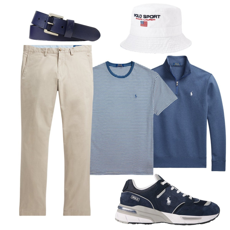 Outfit uomo - Sulla barca... Stile Trendy per Mare. Abbinamento con pullovers, pantaloni, t-shirt, cappelli, sneakers, cinture.