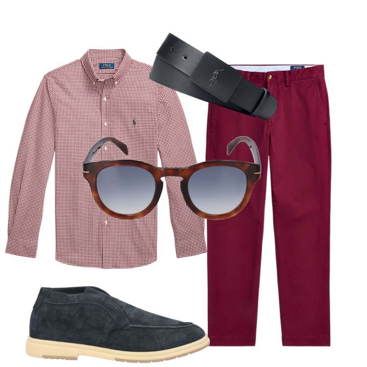 Outfit uomo - Total look #1958929. Stile Trendy per Ufficio. Abbinamento con pantaloni chino, cinture, camicie, stivali e stivaletti, occhiali da sole.