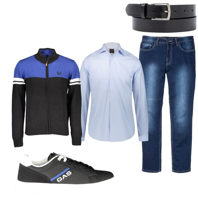Outfit uomo - Total look #1958932. Stile Casual per Tutti i giorni. Abbinamento con jeans slim fit, camicie, cinture, cardigans, sneakers.