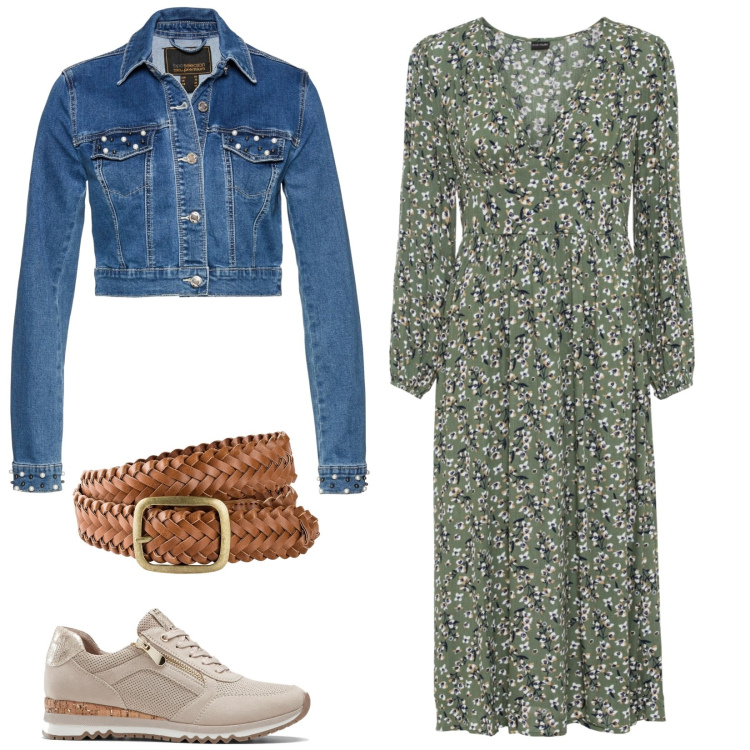 Outfit donna - Comoda col vestito. Stile Casual per Tutti i giorni. Abbinamento con sneakers, cinture, vestiti, blazer.