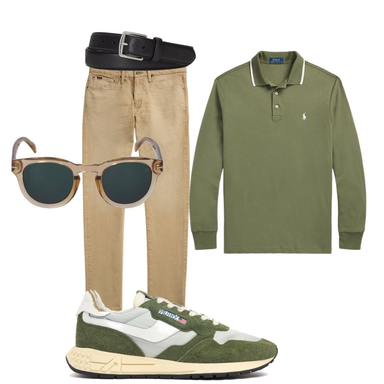 Outfit uomo - Total look #1959004. Stile Trendy per Ufficio. Abbinamento con jeans, cinture, polo, occhiali da sole, sneakers.