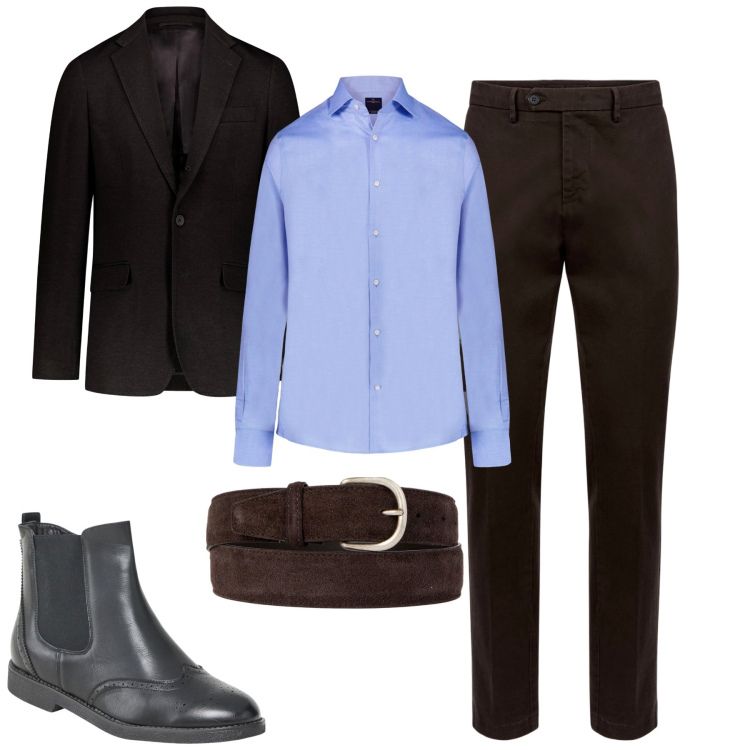 Outfit uomo - Doppelganger. Stile Business/Elegante per Ufficio. Abbinamento con stivali e stivaletti, giacche, pantaloni chino, camicie, cinture.