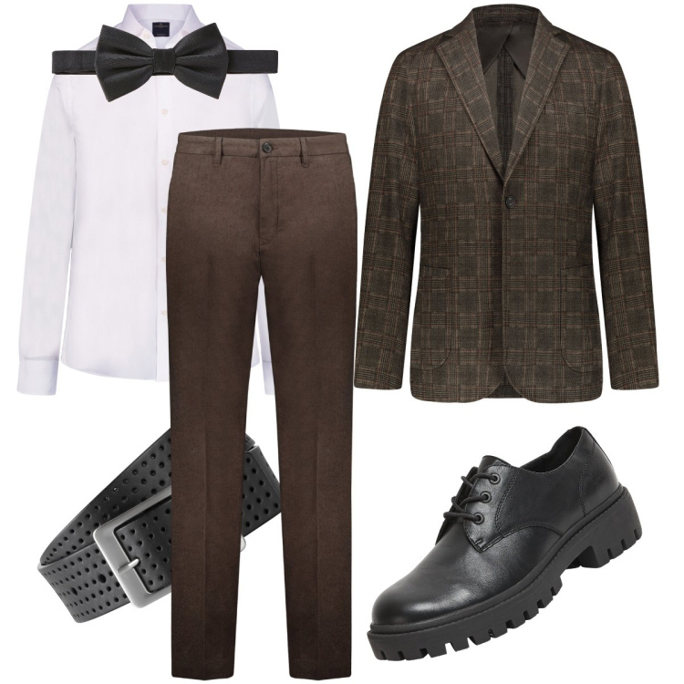 Outfit uomo - Versione elegante. Stile Business/Elegante per Cerimonia. Abbinamento con cinture, scarpe stringate, giacche, pantaloni, camicie, papillon.