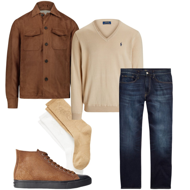 Outfit uomo - I polacchini. Stile Urban per Ufficio. Abbinamento con sneakers, jeans dritti, calzini, maglieria, giacche.