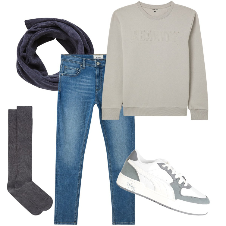 Outfit uomo - Le sneakers bicolor. Stile Urban per Tutti i giorni. Abbinamento con sneakers, felpe, sciarpe, jeans slim fit, calzini.