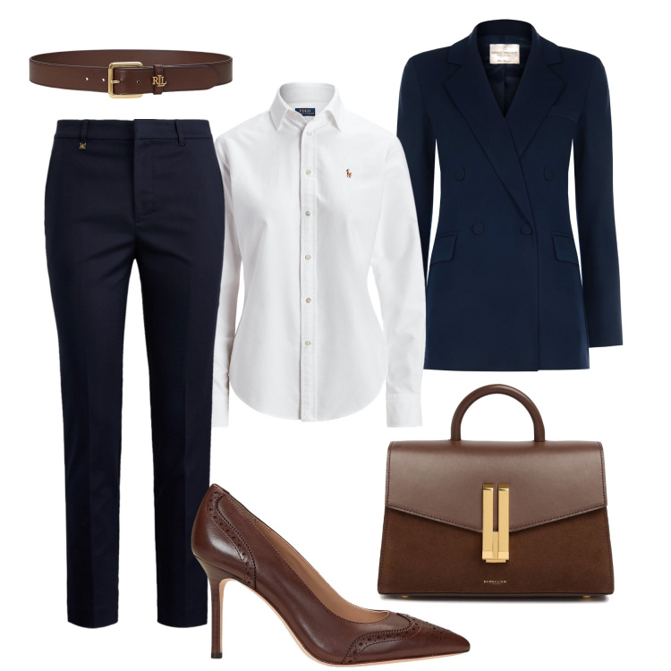 Outfit donna - Ufficio mannish con i tacchi !. Stile Mannish per Ufficio. Abbinamento con blazer, pantaloni, camicie, décolleté, cinture, borse a mano.