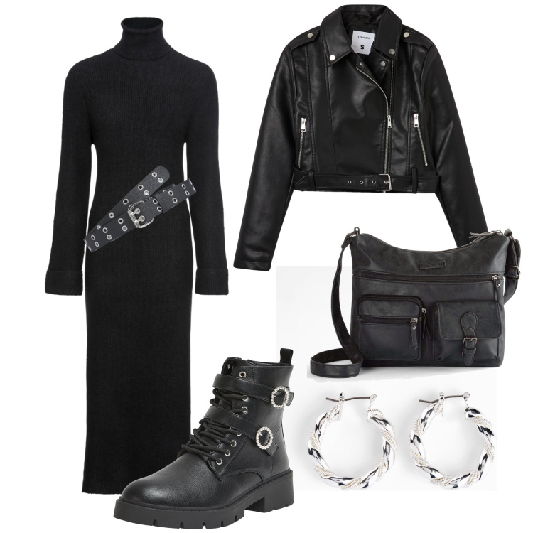 Outfit donna - City dark !. Stile Urban per Tutti i giorni. Abbinamento con borse a tracolla, orecchini, vestiti, cinture, anfibi, giacche.