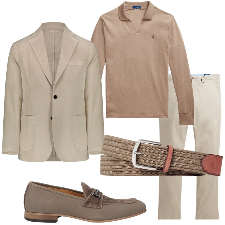 Outfit uomo - In ufficio. Stile Business/Elegante per Tutti i giorni. Abbinamento con scarpe stringate, pantaloni, cinture, polo, giacche.
