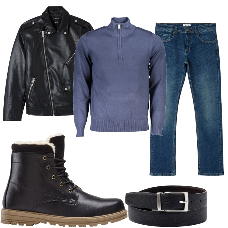 Outfit uomo - Rock casual. Stile Biker Rock per Tutti i giorni. Abbinamento con stivali e stivaletti, jeans dritti, giacche, cinture, maglieria.