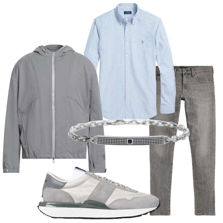 Outfit uomo - Camicia azzurra. Stile Urban per Tutti i giorni. Abbinamento con giacche, braccialetti, camicie, sneakers, jeans.