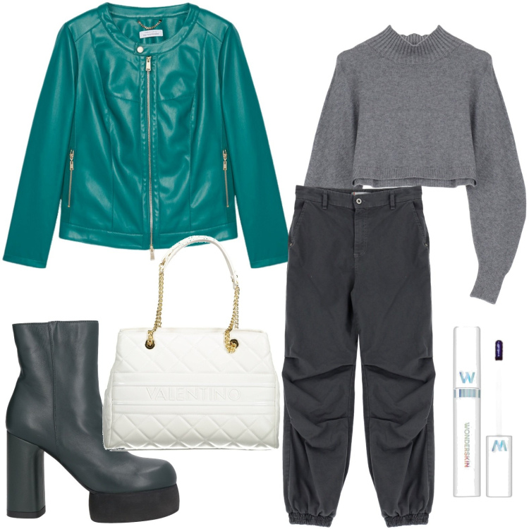 Outfit donna - Valentino bags. Stile Trendy per Tutti i giorni. Abbinamento con stivaletti, rossetti, pantaloni, maglieria, blazer, borse a spalla.