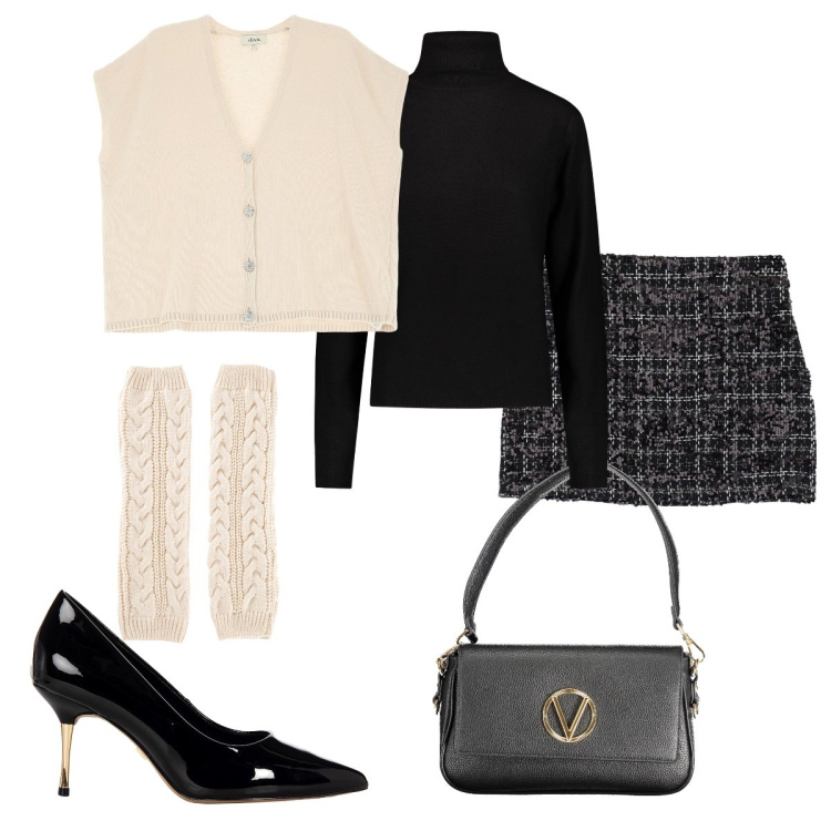 Outfit donna - Preppy style con tacco a spillo. Stile Preppy per Tutti i giorni. Abbinamento con calzini, décolleté, gilet, minigonne, maglieria, borse a spalla.