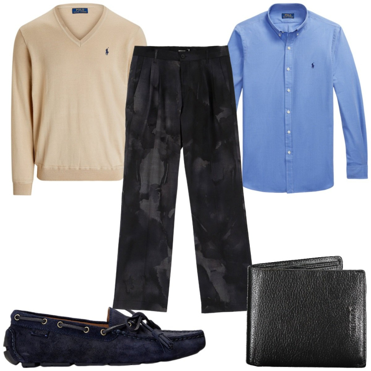 Outfit uomo - Total look #1959229. Stile Casual per Tutti i giorni. Abbinamento con pantaloni, scarpe stringate, camicie, maglieria, portafogli.